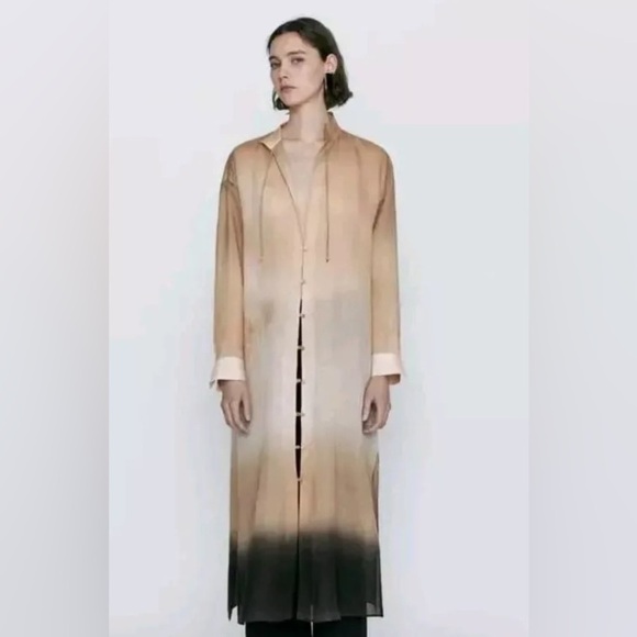 NWT. Massimo Dutti Cream/Brown Ombre Ramie Oversized Tunic Dress. Size L. - Picture 2 of 8